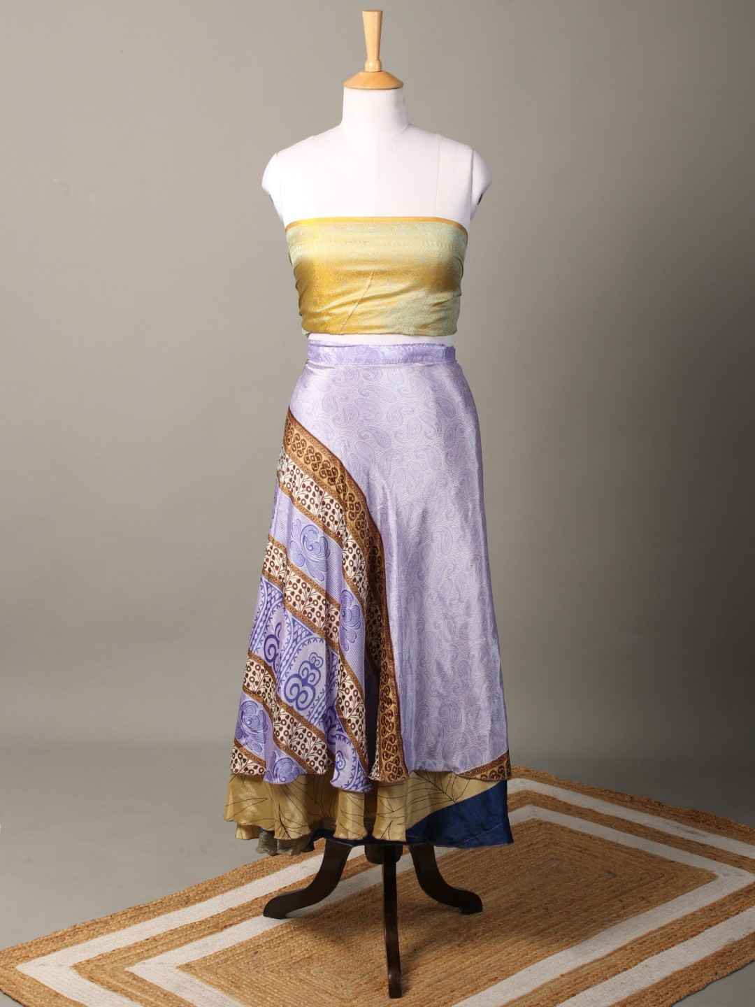 

Exotic India Printed Reversible Wrap Around Maxi Skirts, Lavender