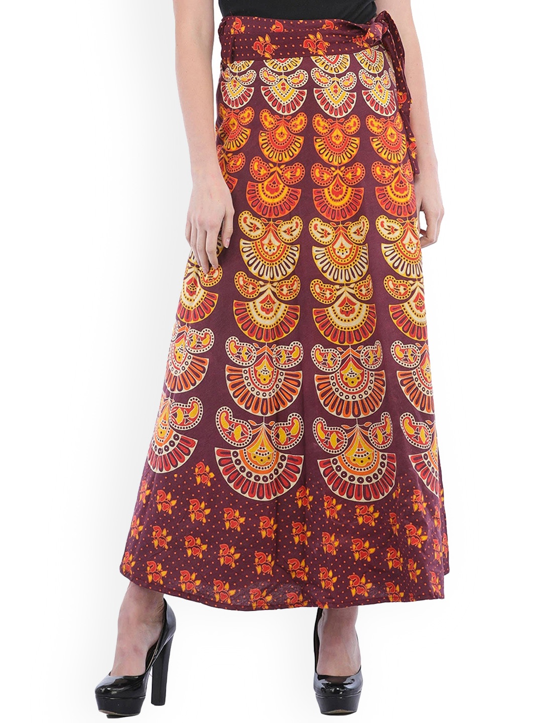 

Exotic India Block-Printed Sanganeri Pure Cotton Wrap-Around Skirt, Purple