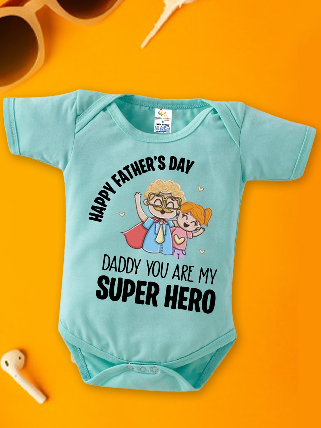 

Babywish Infants Fathers Day Printed Cotton Bodysuit, Sea green