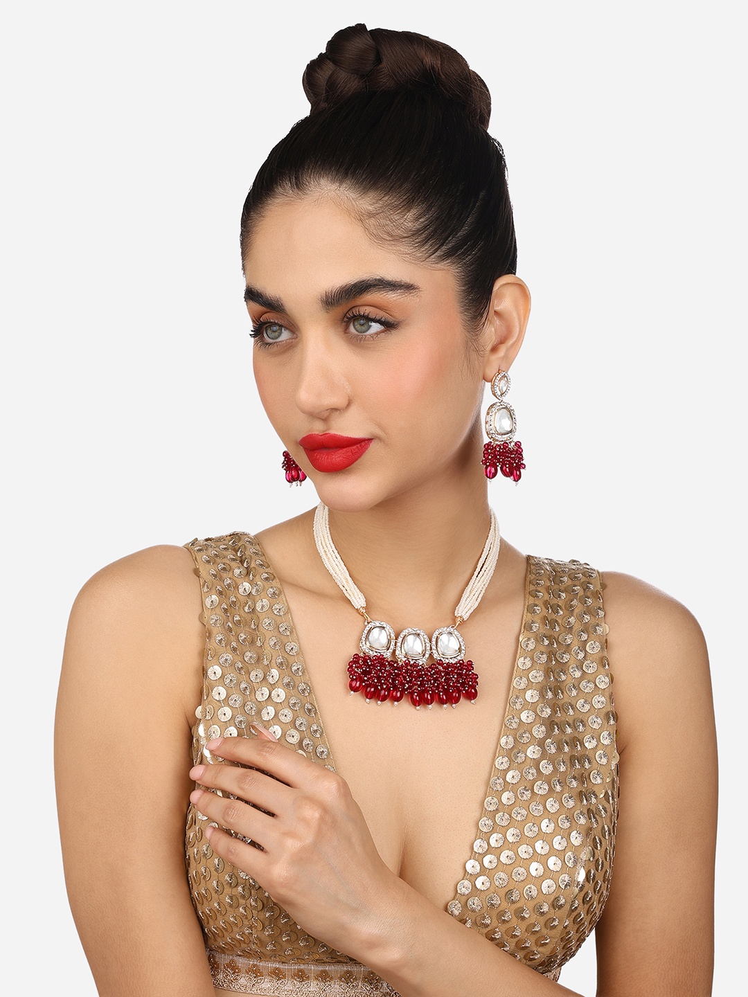 

Zaveri Pearls Gold-Plated Stone-Studded & Beaded Jewellery Set, Pink