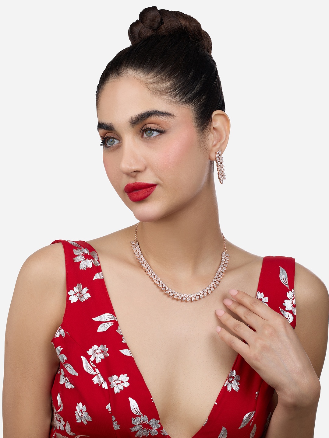 

Zaveri Pearls Rose Gold-Plated Cubic Zirconia-Studded Jewellery Set