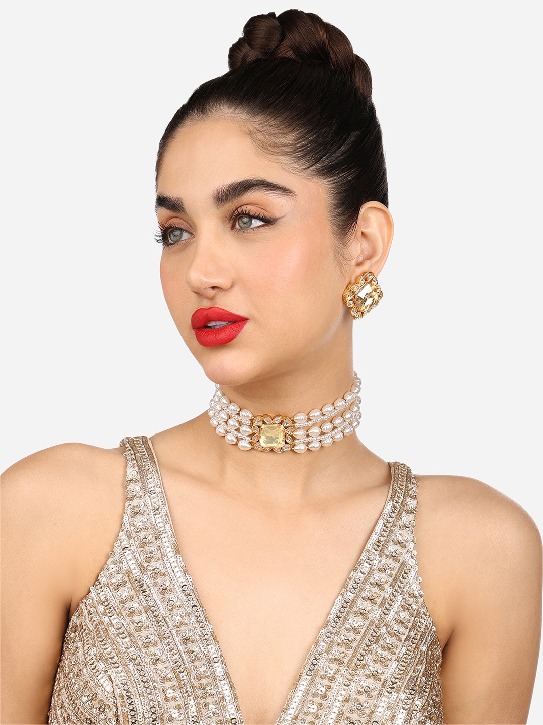 

Zaveri Pearls Gold-Plated Necklace and Earrings