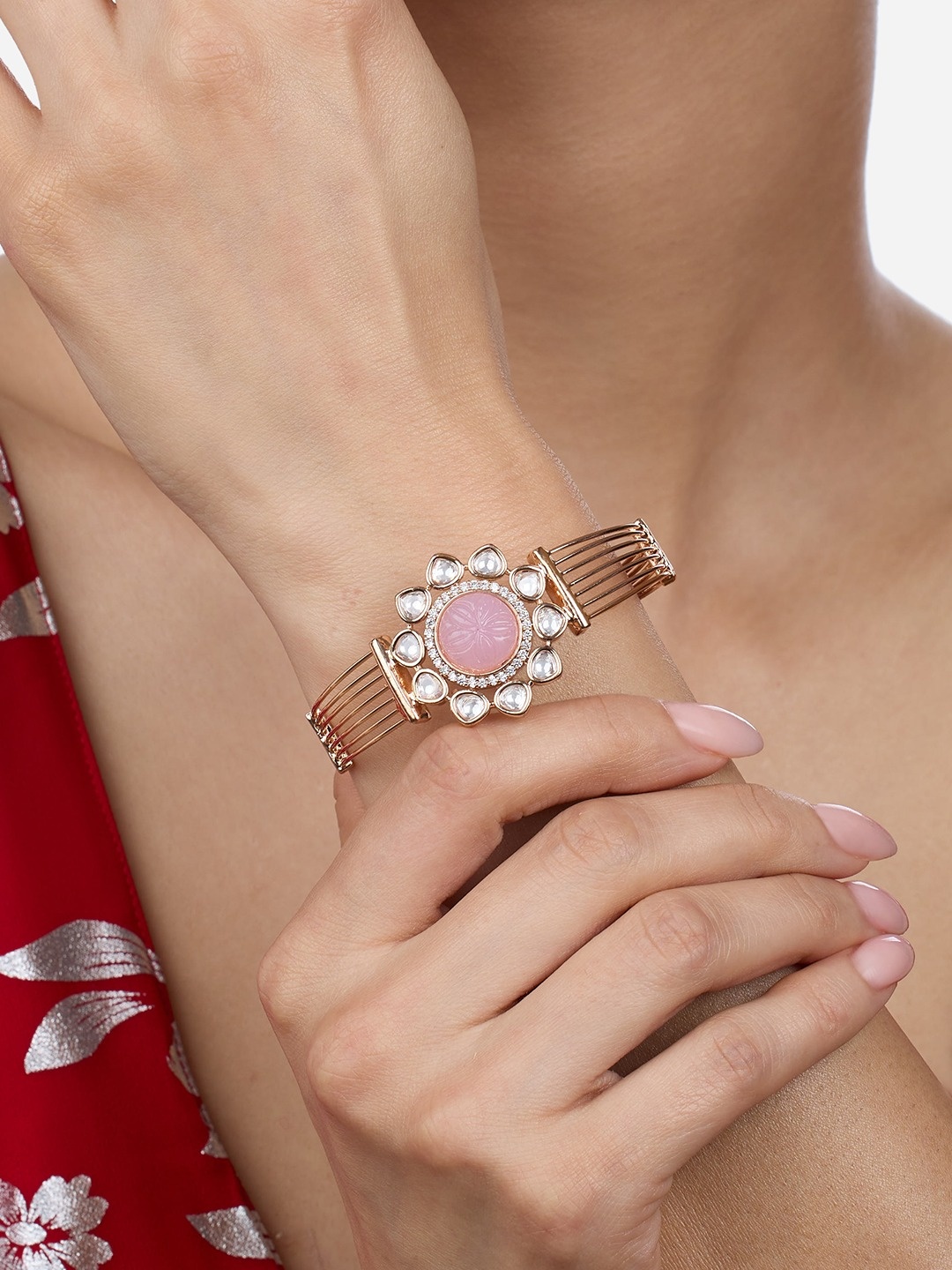 

Zaveri Pearls Rose Gold-Plated Cubic Zirconia Studded Kada Bracelet