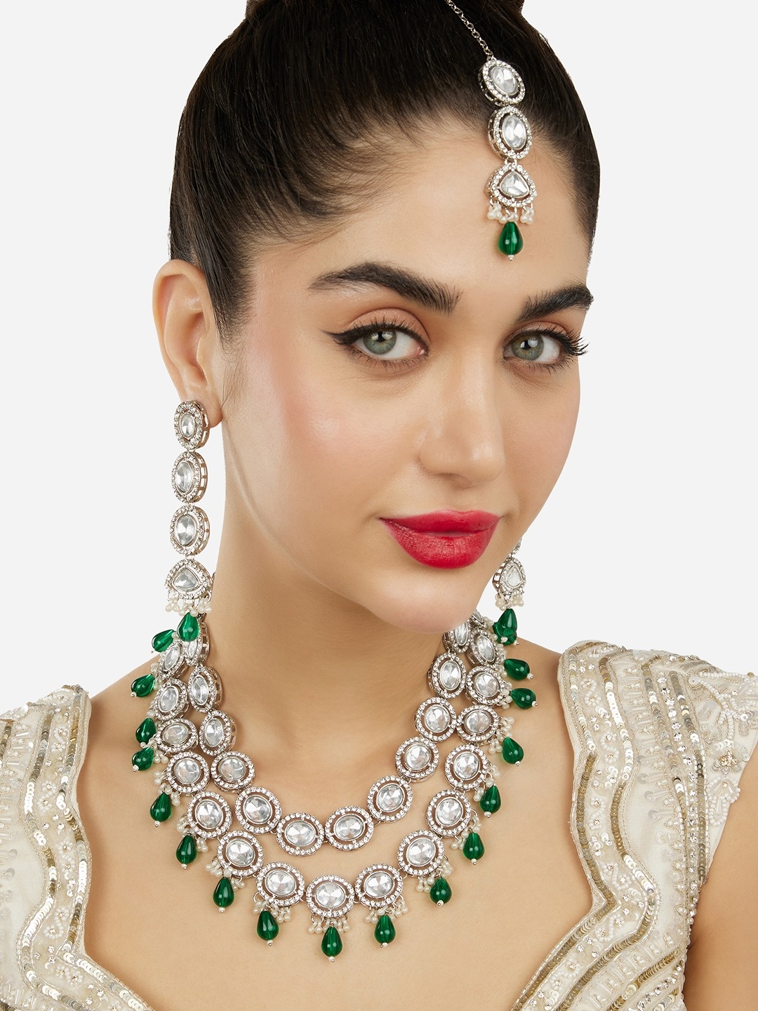 

Zaveri Pearls Silver-Plated Necklace and Earrings