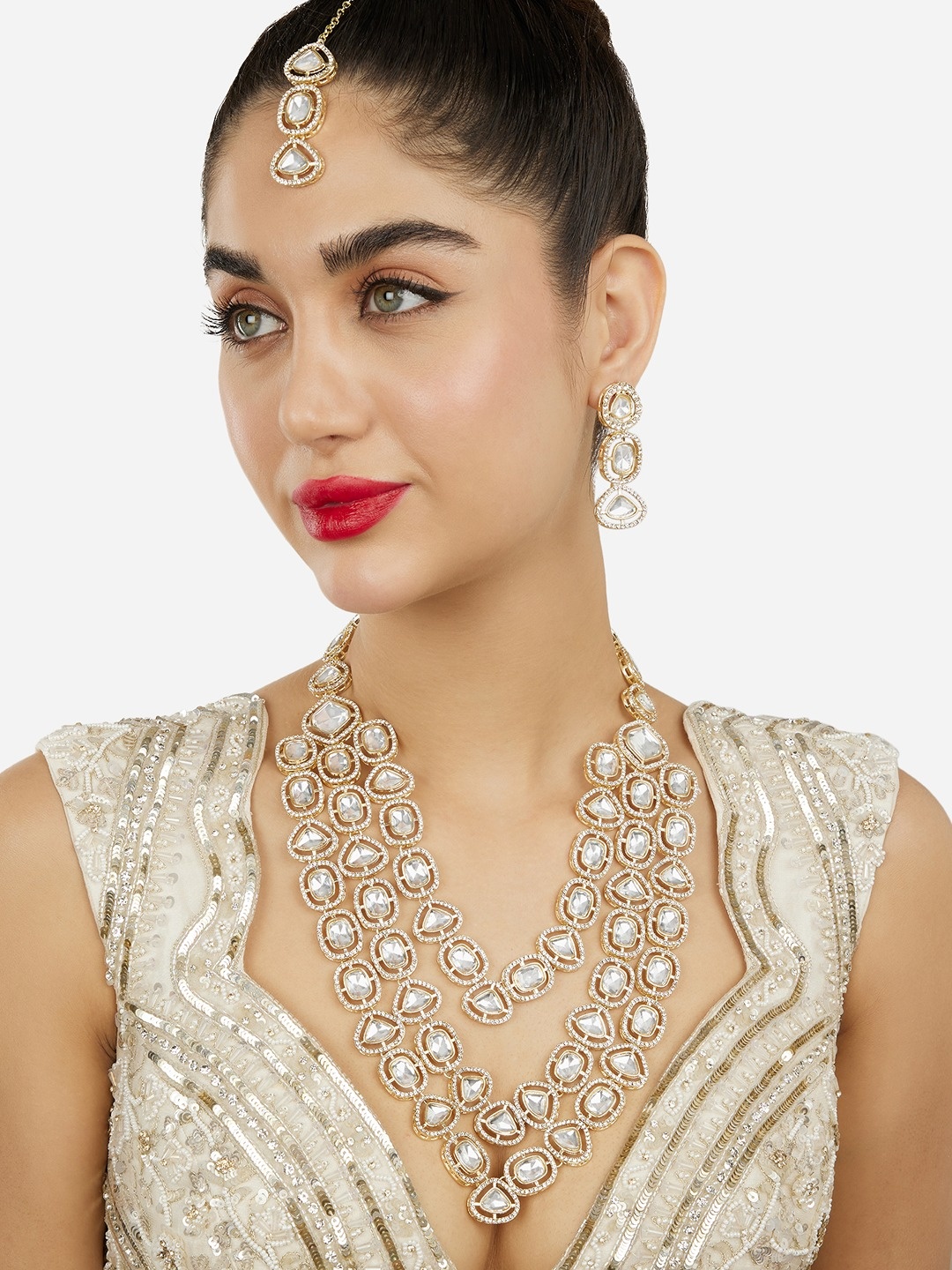 

Zaveri Pearls Gold-Plated Layered Necklace and Earrings