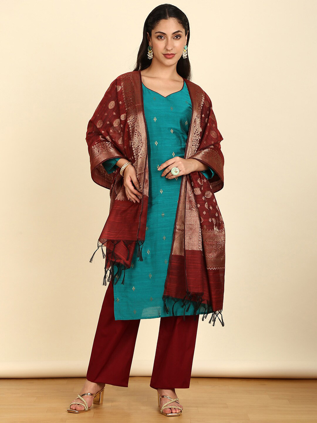 

Soch Ethnic Motifs Woven Design Unstitched Dress Material, Teal