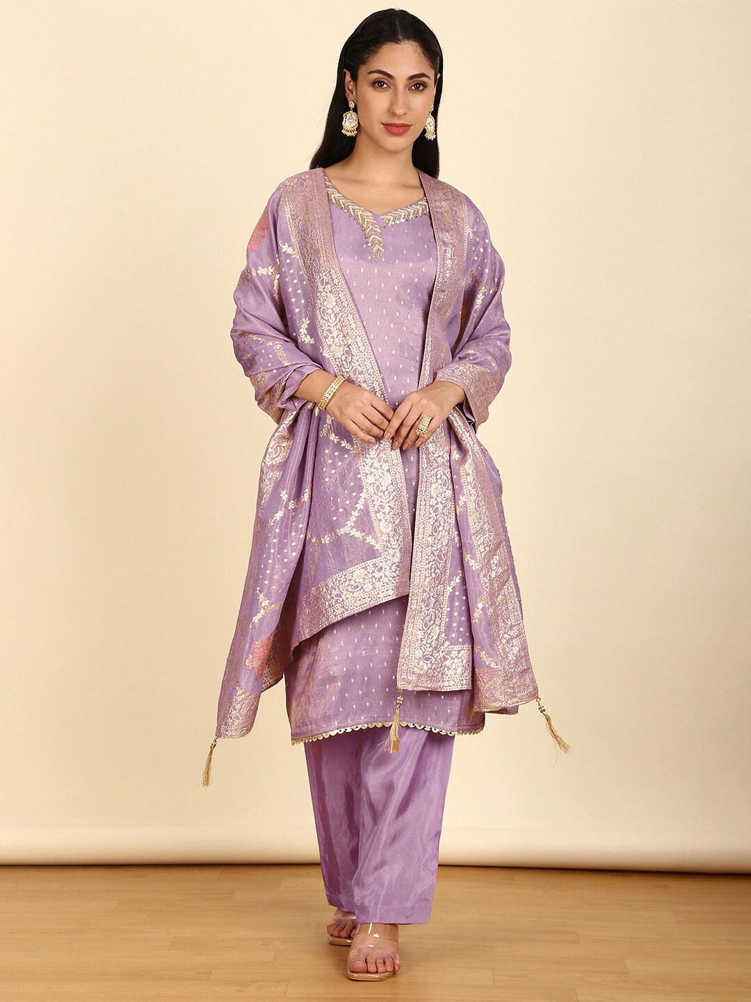 

Soch Ethnic Motifs Woven Design Unstitched Dress Material, Purple