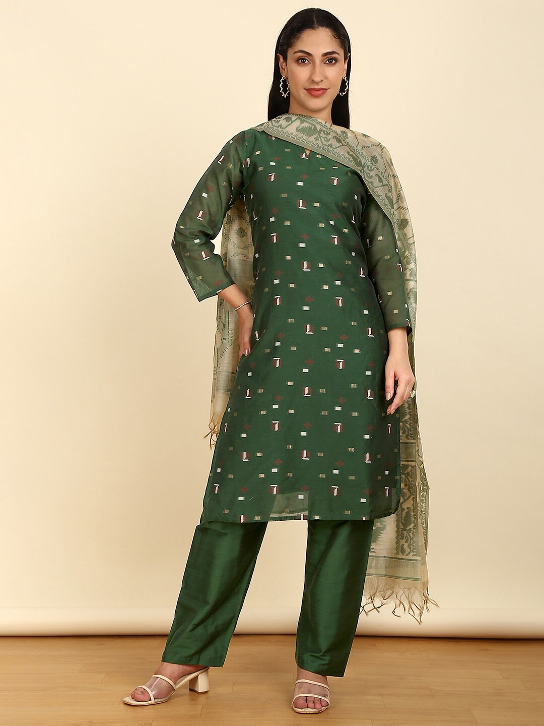 

Soch Unstitched Dress Material, Green
