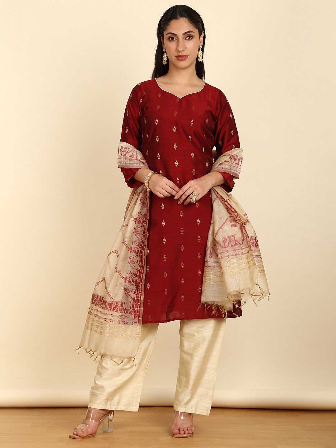 

Soch Floral Woven Design Unstitched Dress Material, Maroon