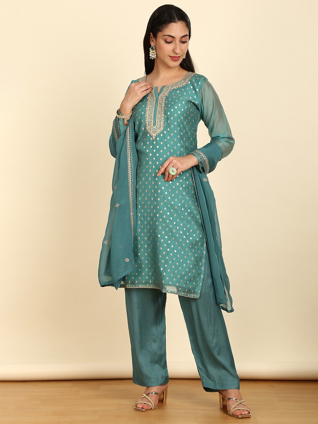 

Soch Ethnic Motifs Woven Design Unstitched Dress Material, Turquoise blue