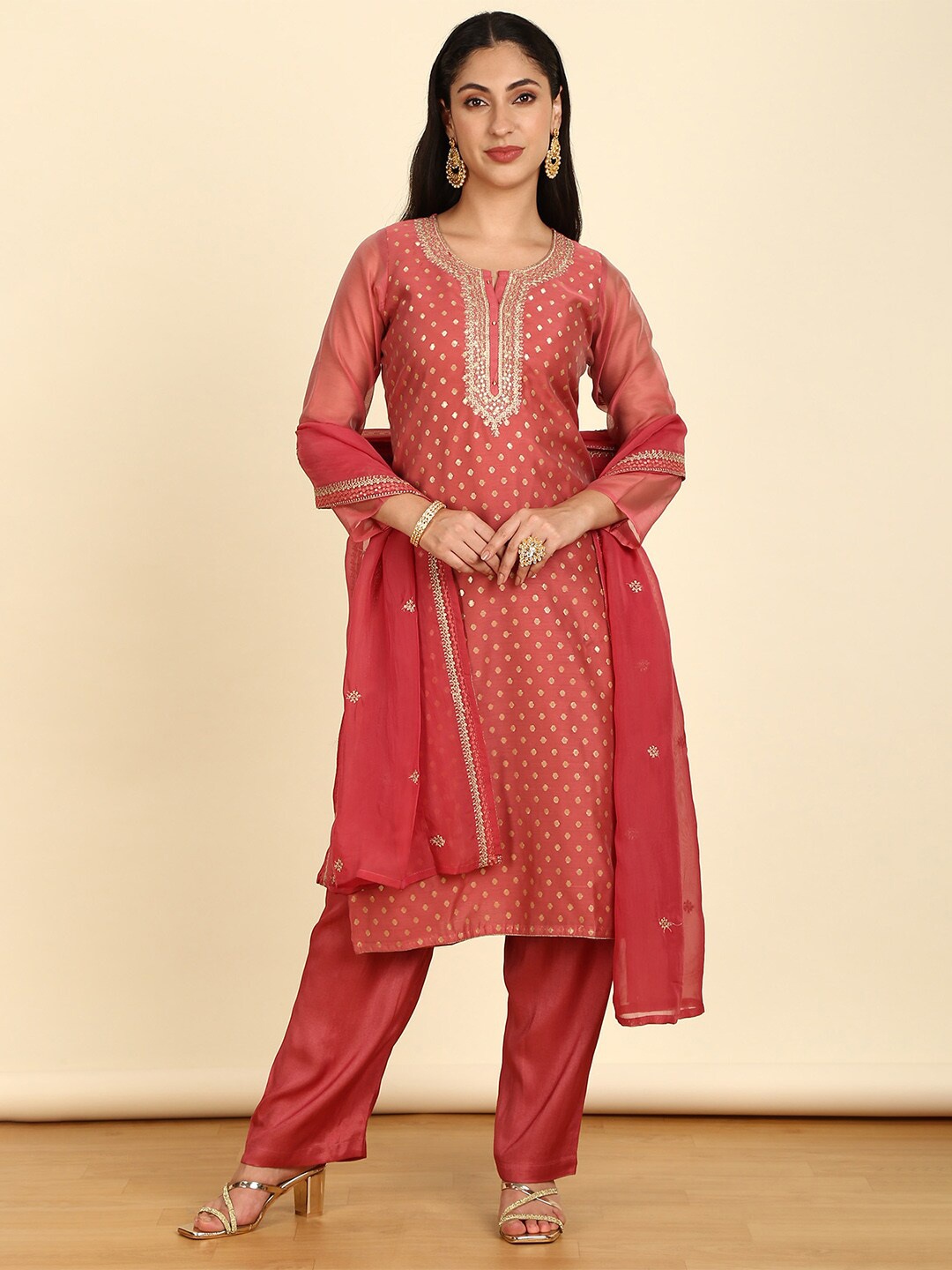 

Soch Ethnic Motifs Woven Design Unstitched Dress Material, Pink