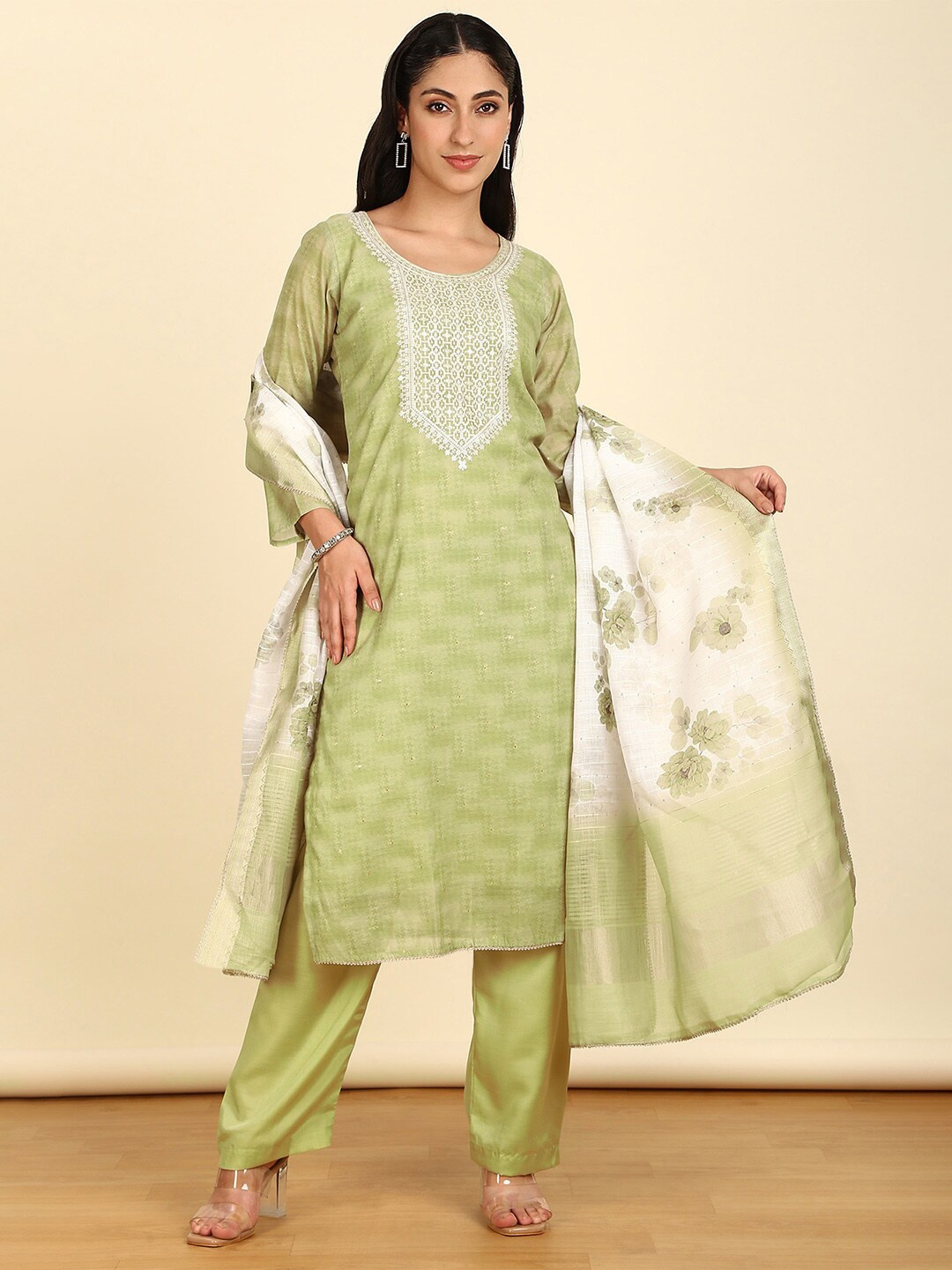 

Soch Printed Unstitched Dress Material, Green