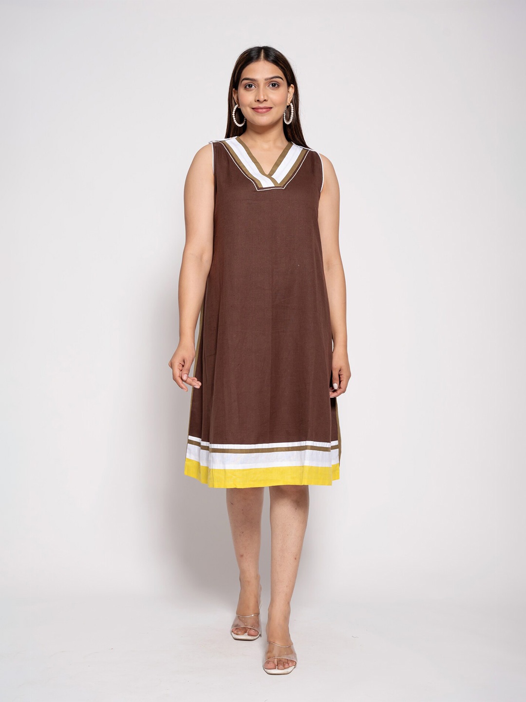 

AFFAIRE'S BY LEVELL5 V-Neck A-Line Dress, Brown