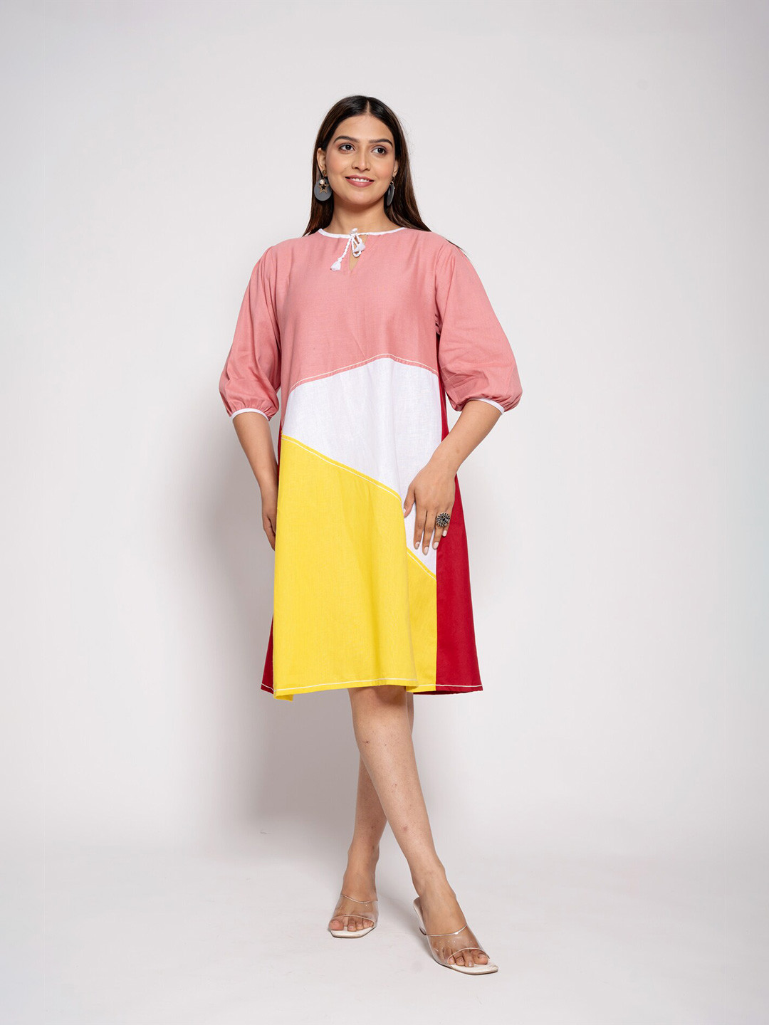 

AFFAIRE'S BY LEVELL5 Colourblocked A-Line Dress, Pink