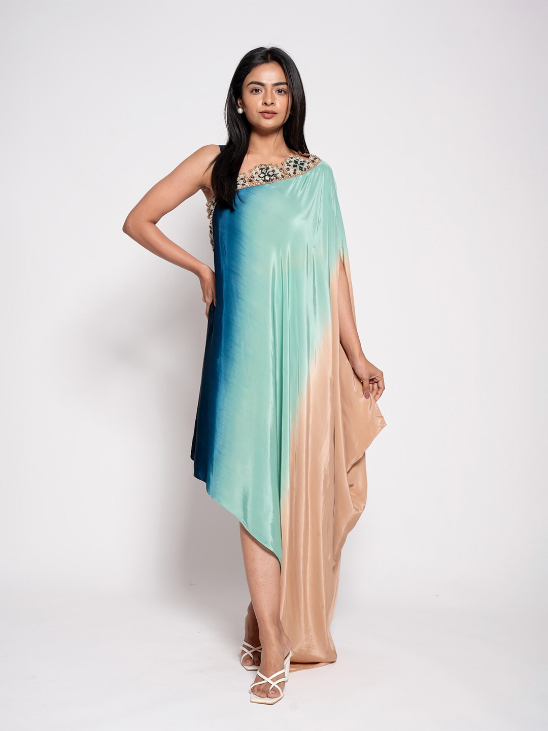 

AFFAIRE'S BY LEVELL5 Women Tie and Dye Kaftan Midi Dress, Blue