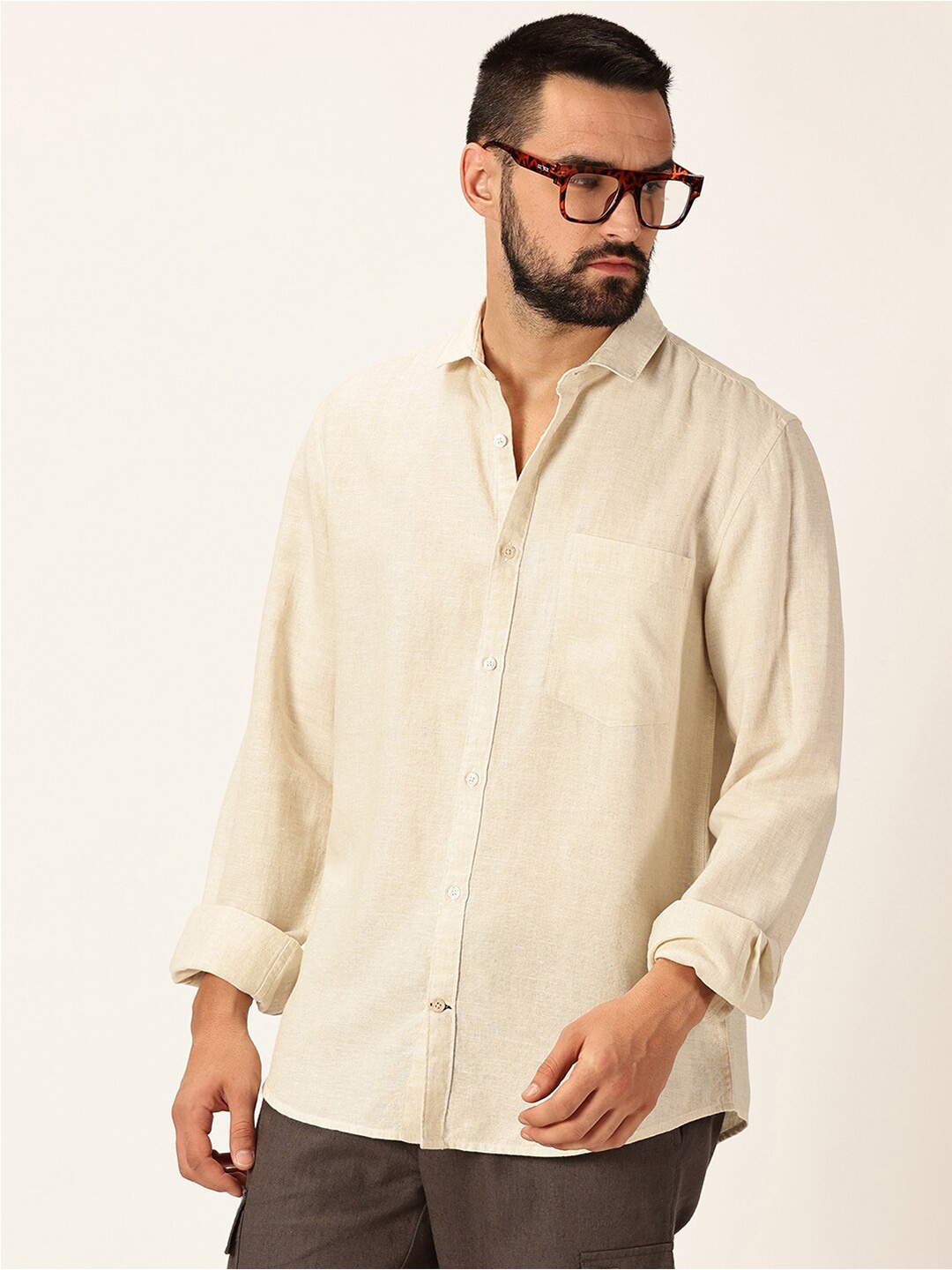 

Mast & Harbour Men Premium Opaque Casual Shirt, Beige