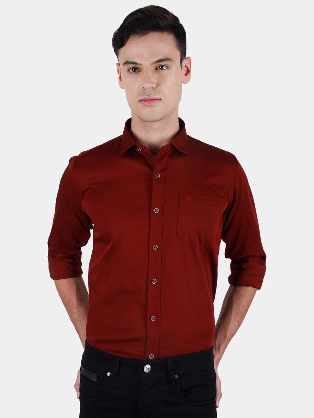 

Duke Men Slim Fit Opaque Casual Shirt, Maroon