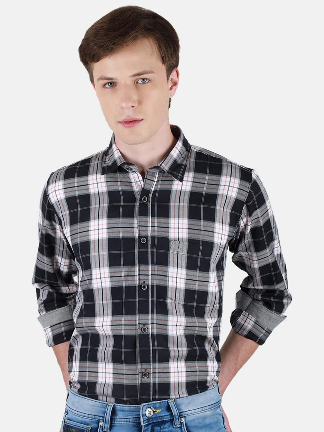 

Duke Men Slim Fit Tartan Checks Opaque Checked Casual Shirt, Blue