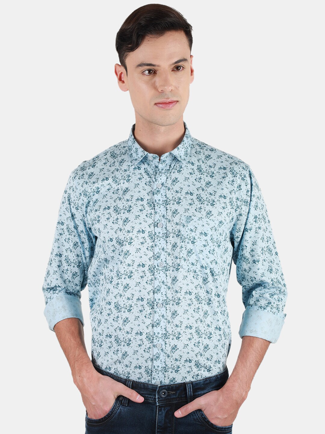 

Duke Men Slim Fit Floral Opaque Printed Casual Shirt, Blue