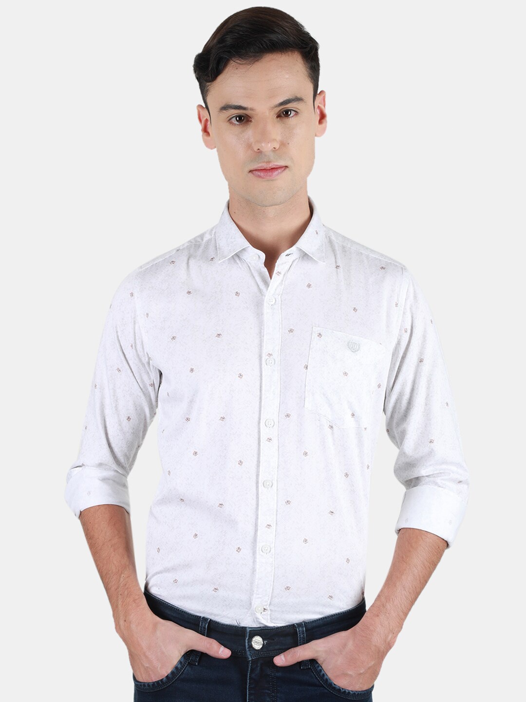 

Duke Men Slim Fit Opaque Printed Casual Shirt, White