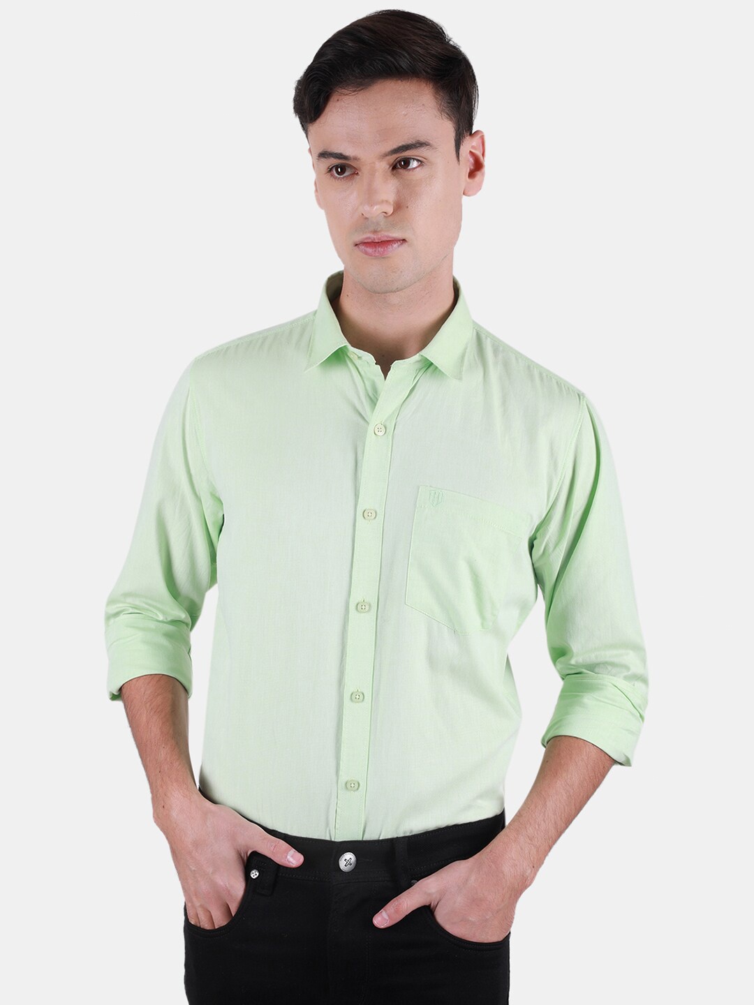 

Duke Men Slim Fit Opaque Formal Shirt, Green