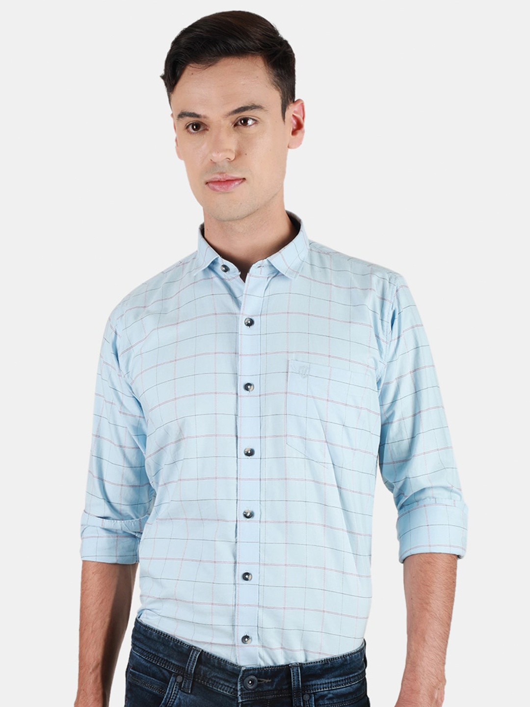 

Duke Men Slim Fit Opaque Checked Casual Shirt, Blue