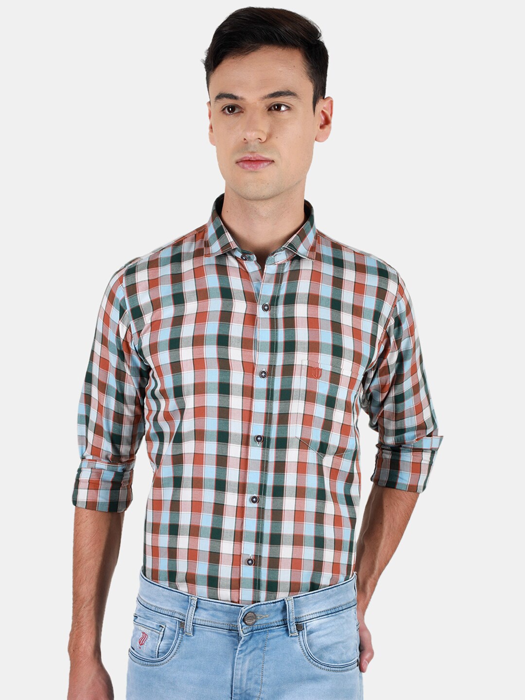 

Duke Men Slim Fit Tartan Checks Opaque Checked Casual Shirt, Green