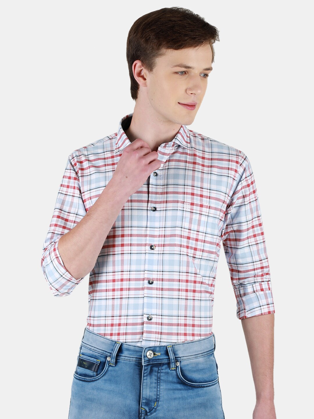

Duke Men Slim Fit Tartan Checks Opaque Checked Casual Shirt, Blue