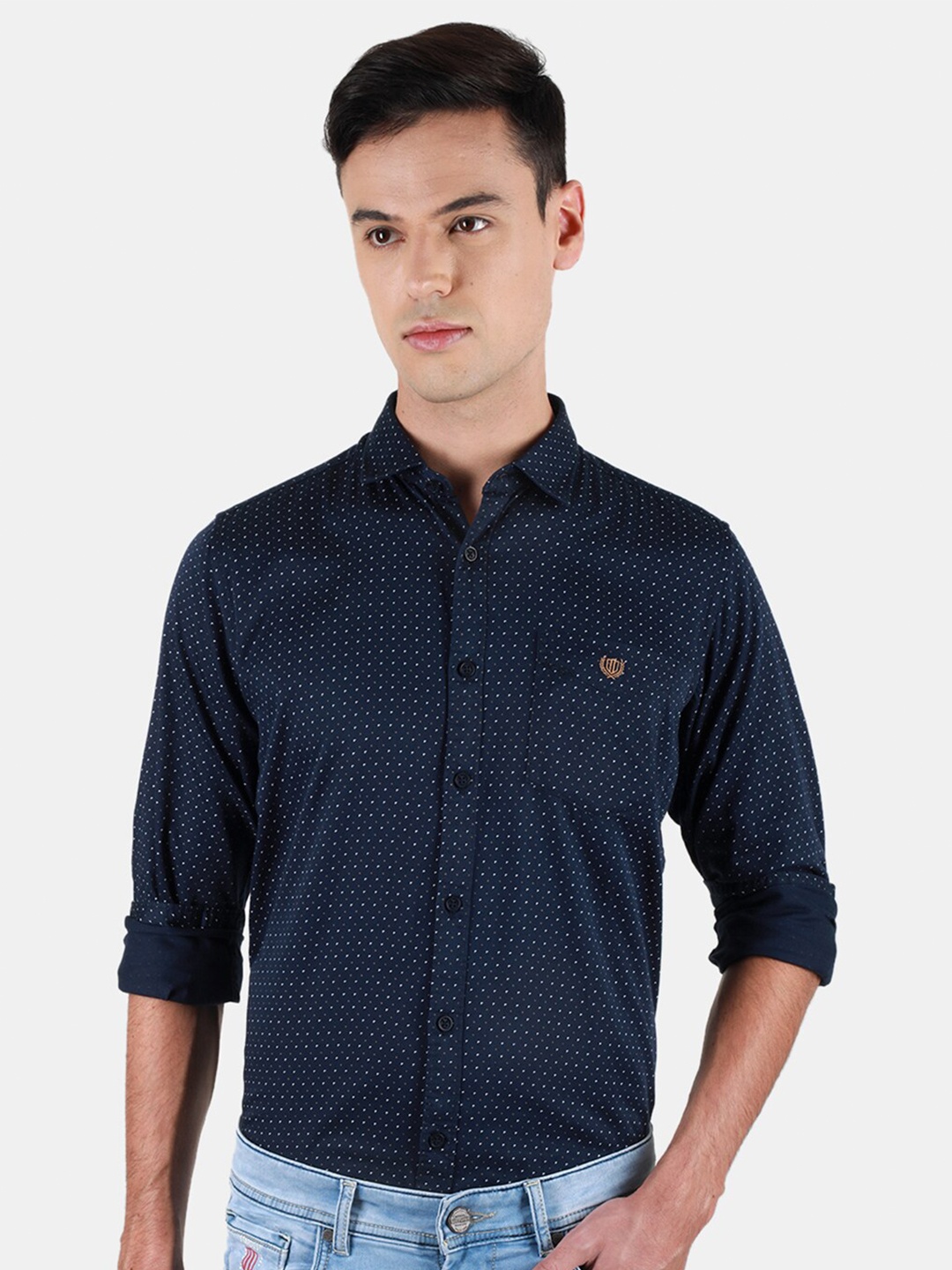 

Duke Men Slim Fit Opaque Printed Casual Shirt, Blue