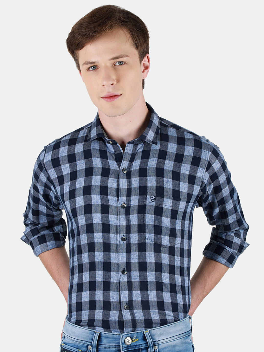 

Duke Men Slim Fit Buffalo Checks Opaque Checked Casual Shirt, Blue
