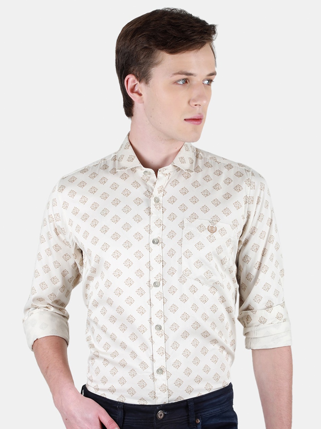 

Duke Men Slim Fit Floral Opaque Printed Casual Shirt, Beige