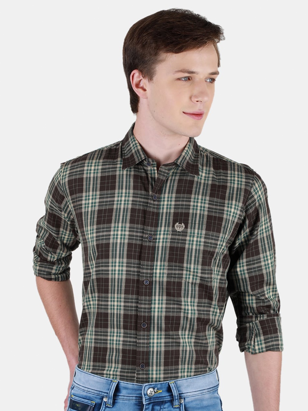 

Duke Men Slim Fit Tartan Checks Opaque Checked Casual Shirt, Green