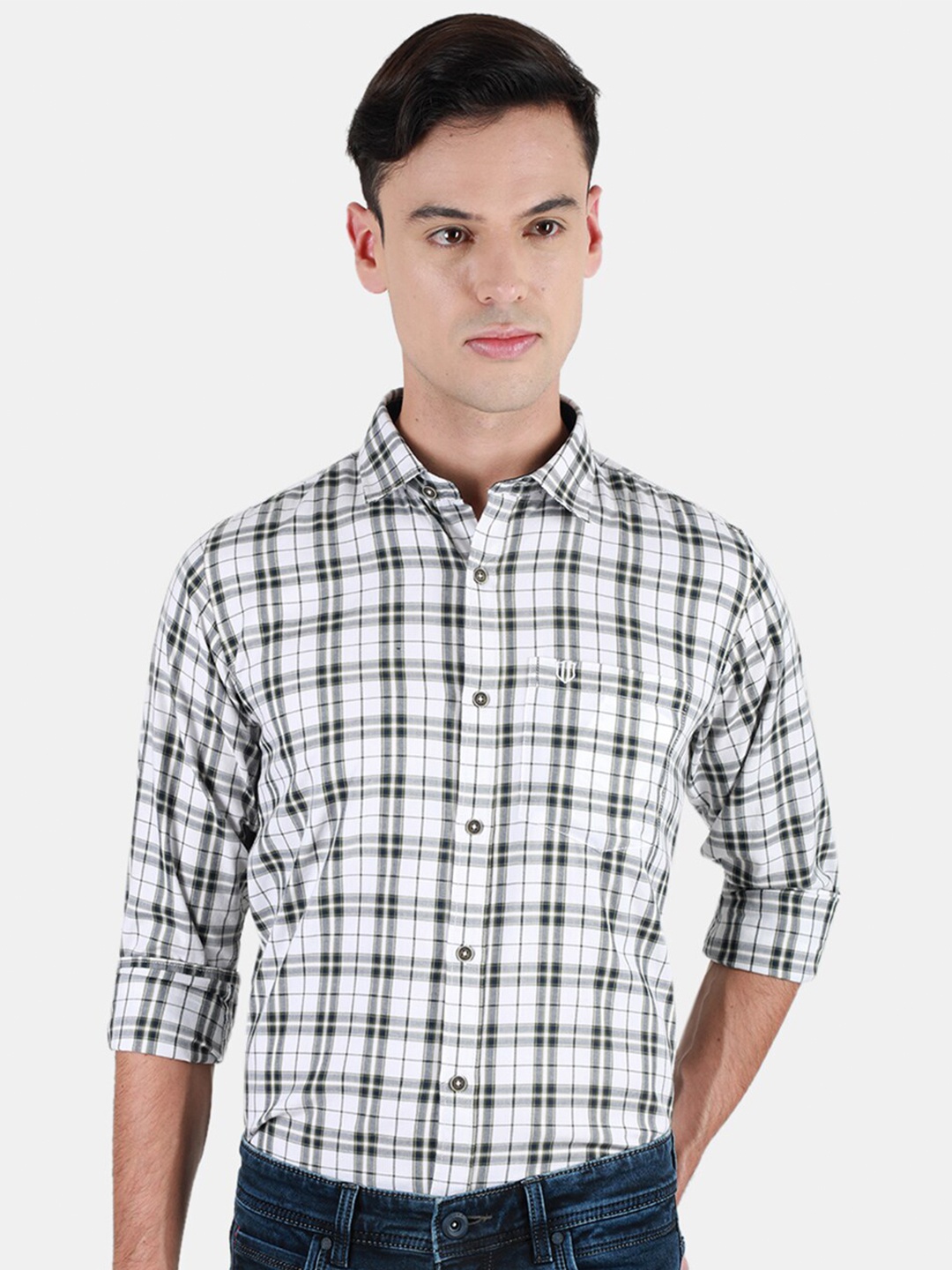 

Duke Men Slim Fit Tartan Checks Opaque Checked Casual Shirt, White