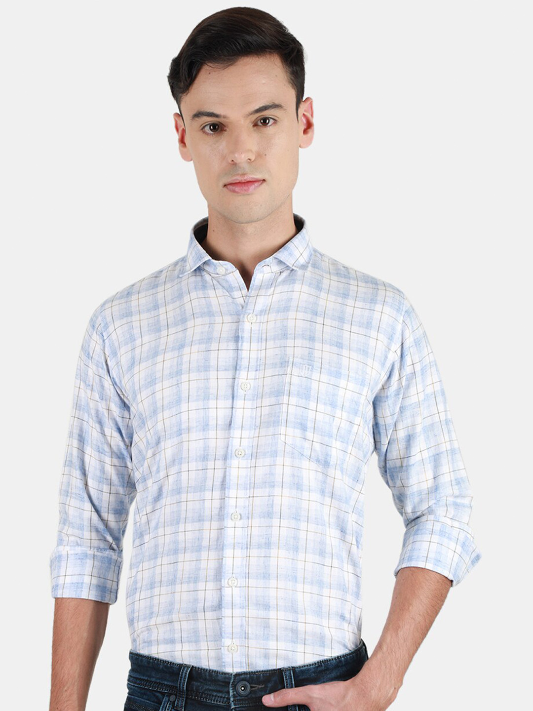 

Duke Men Slim Fit Tartan Checks Opaque Checked Casual Shirt, Blue