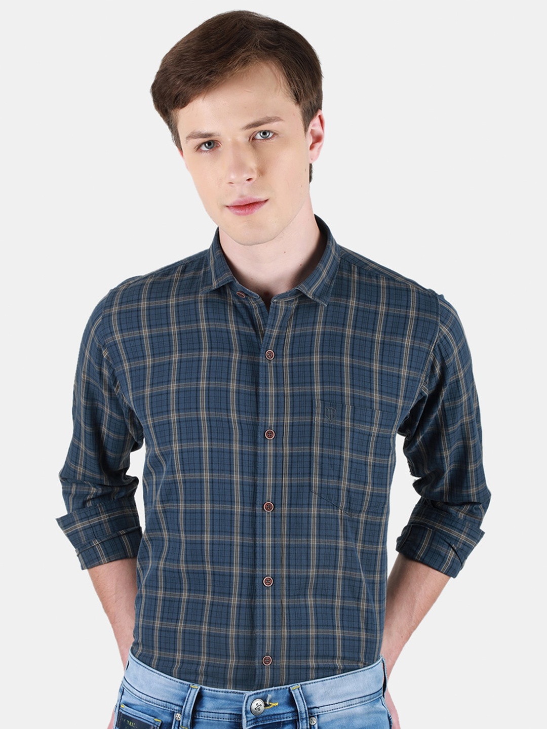 

Duke Men Slim Fit Tartan Checks Opaque Checked Casual Shirt, Grey