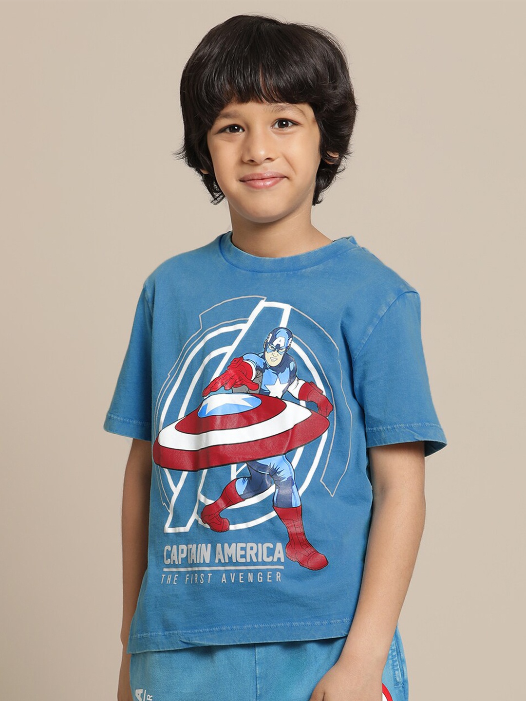 

Kids Ville Boys Captain America Printed Pure Cotton Round Neck Tshirt, Blue