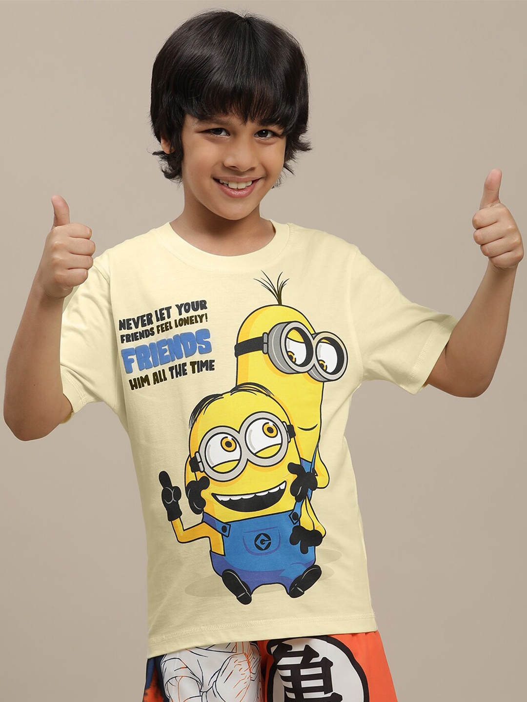 

Kids Ville Boys Minions Printed Round Neck Pure Cotton T-Shirt, Cream