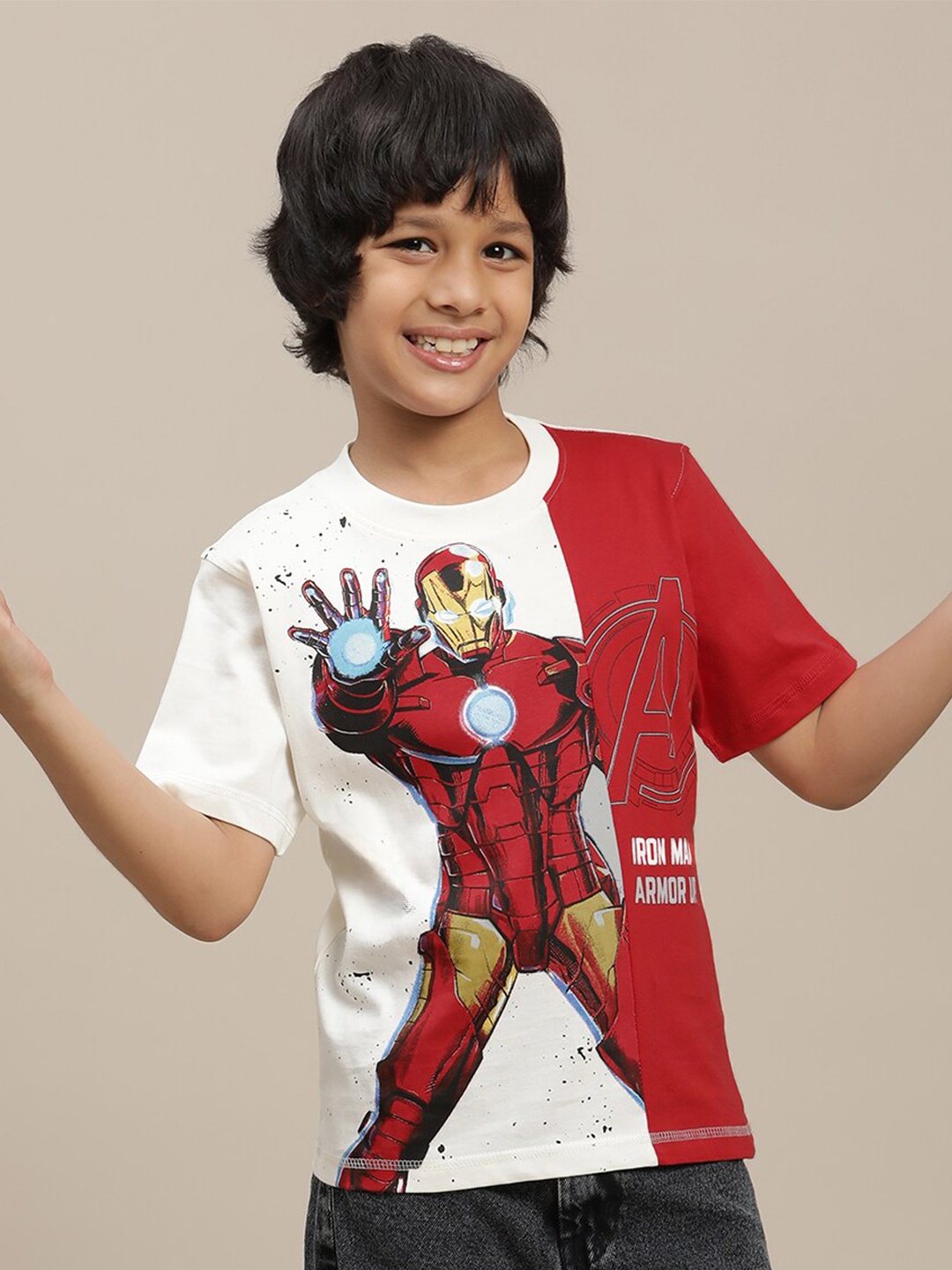 

Kids Ville Boys Iron Man Printed Pure Cotton Round Neck Tshirt, White