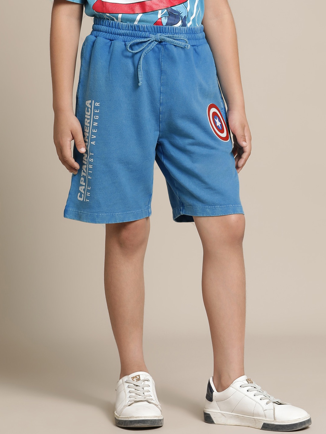 Kids Ville Boys Captain America Printed Pure Cotton Mid-Rise Shorts, Blue