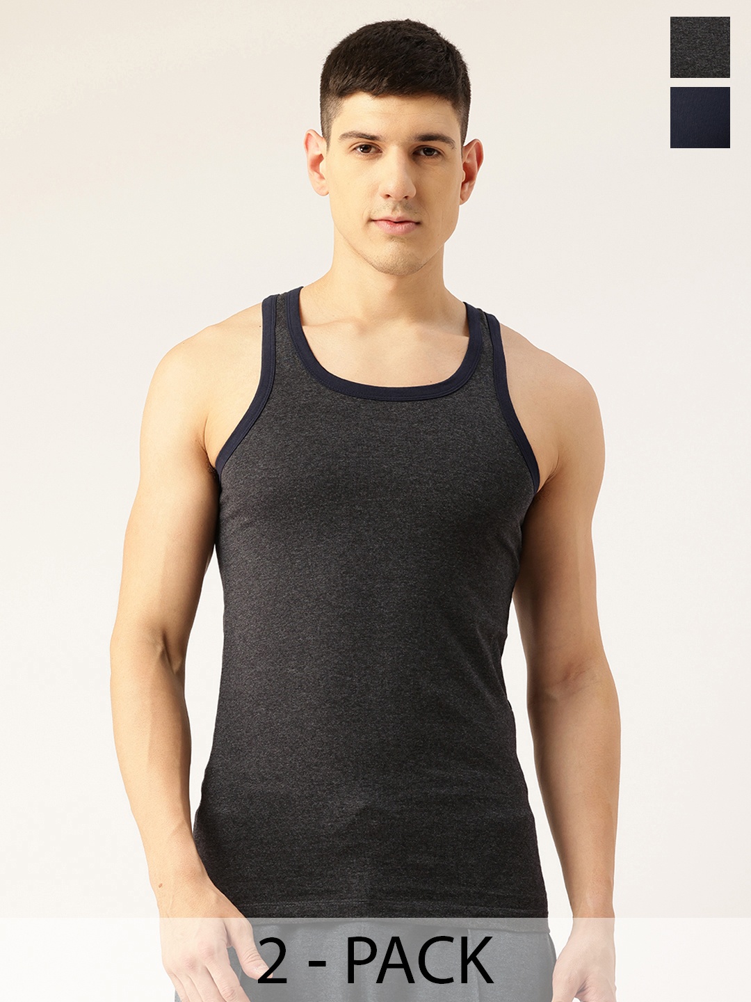 

Chromozome Pack Of 2 Tank Innerwear Vests, Navy blue