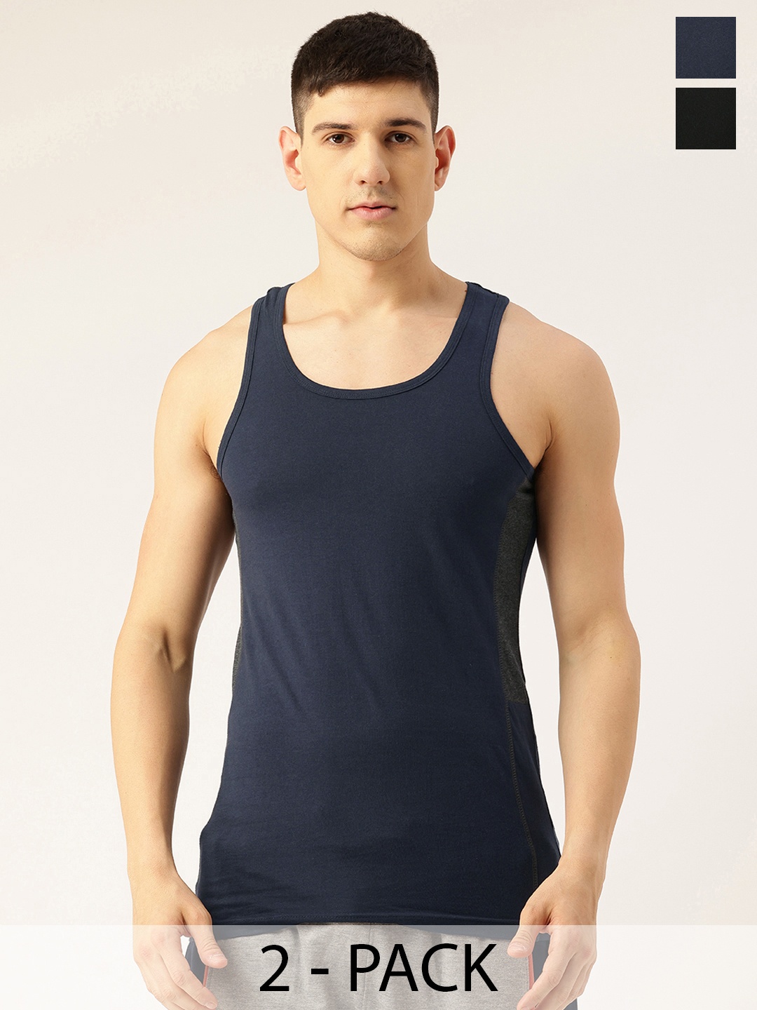 

Chromozome Pack Of 2 Colourblock Innerwear Vest, Navy blue