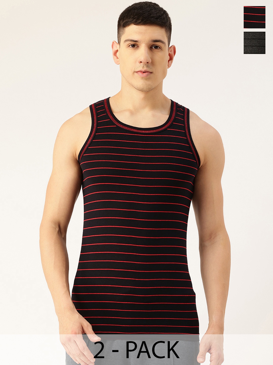

Chromozome Pack Of 2 Striped Innerwear Vest, Black