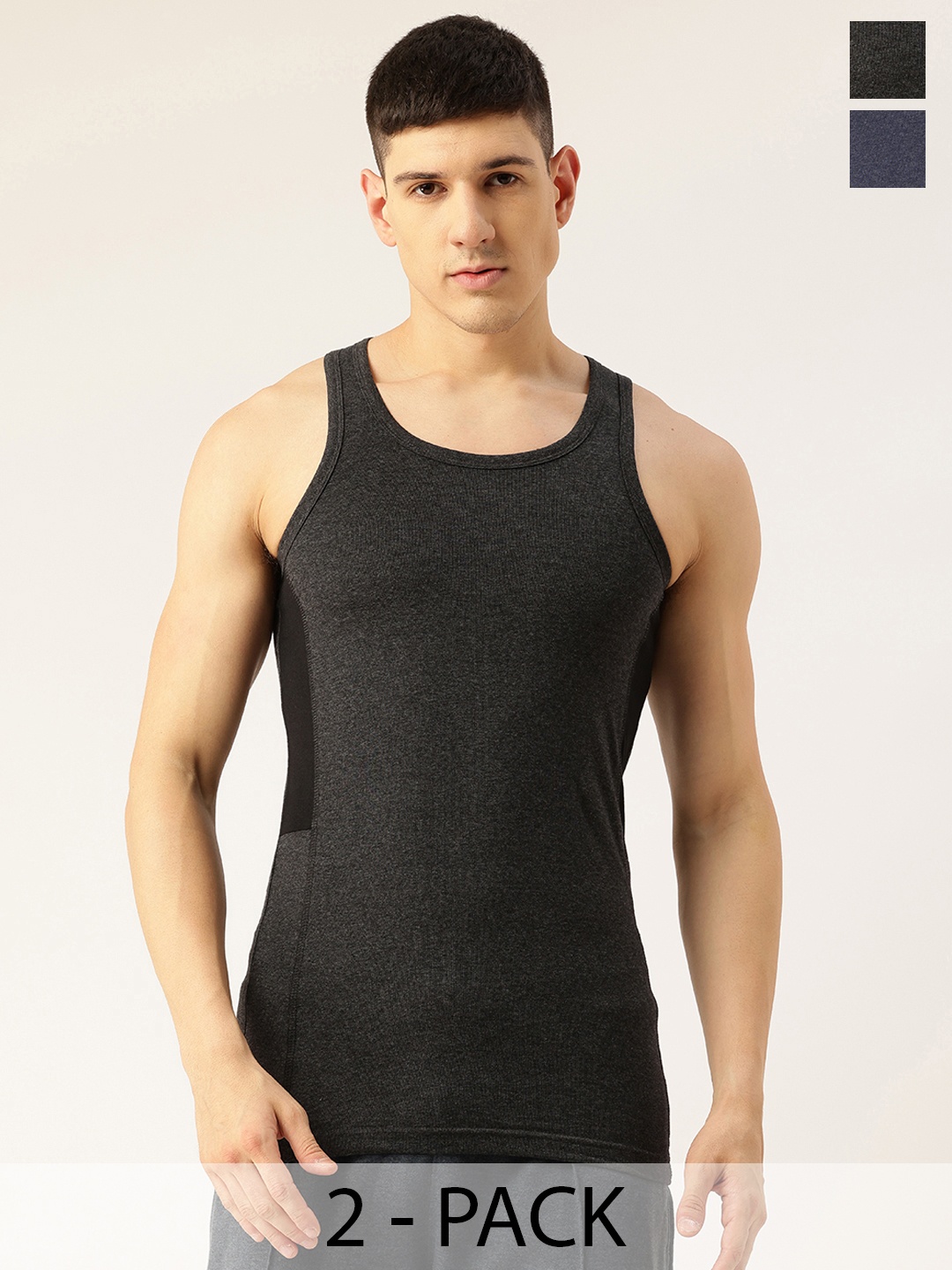 

Chromozome Pack Of 2 Tank Innerwear Vests, Charcoal