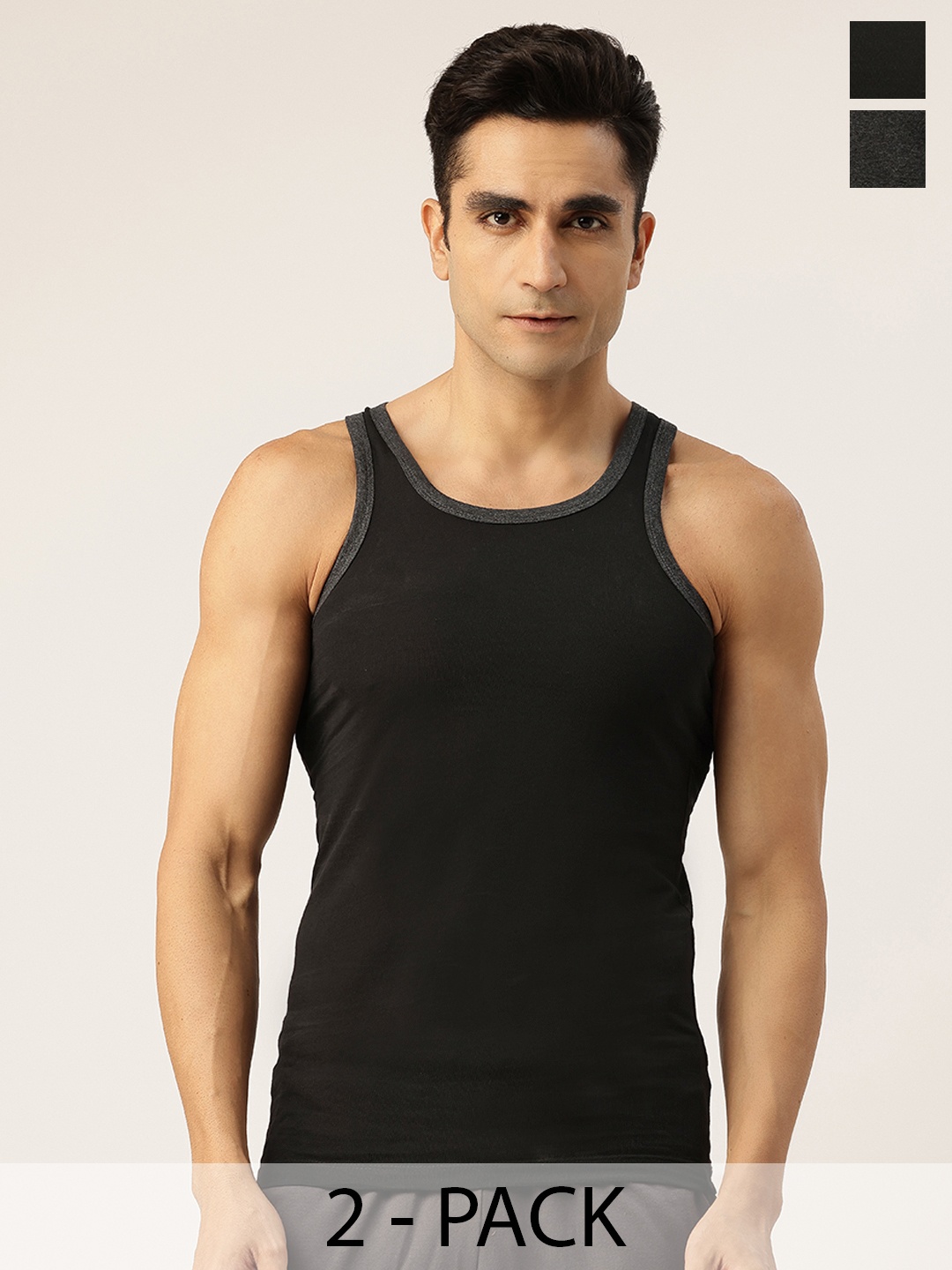 

Chromozome Pack Of 2 Innerwear Vests, Black