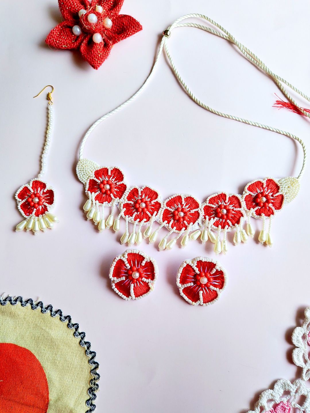 

Sangria Red Gold-Plated Beaded Jewellery Set