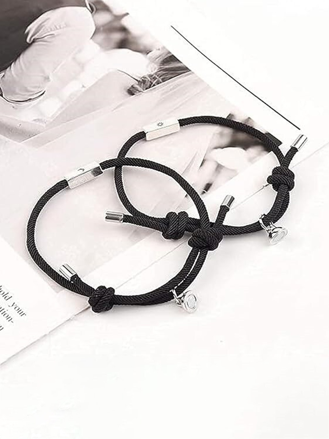 

MEENAZ Unisex Set of 2 Stainless Steel Silver Plated Wraparound Bracelet