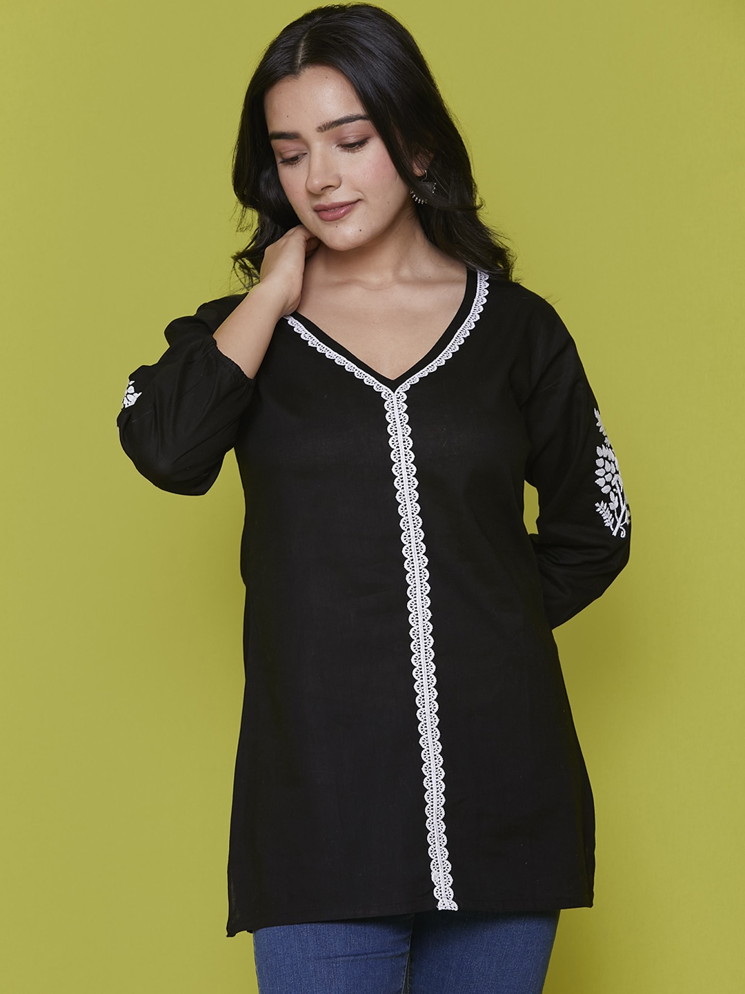 

House of Chikankari Women Anarkali Kurta, Black