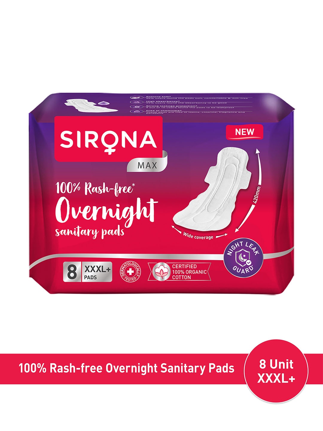 

Sirona Max Overnight Sanitary Pads (3XL+)-18 Pads, White