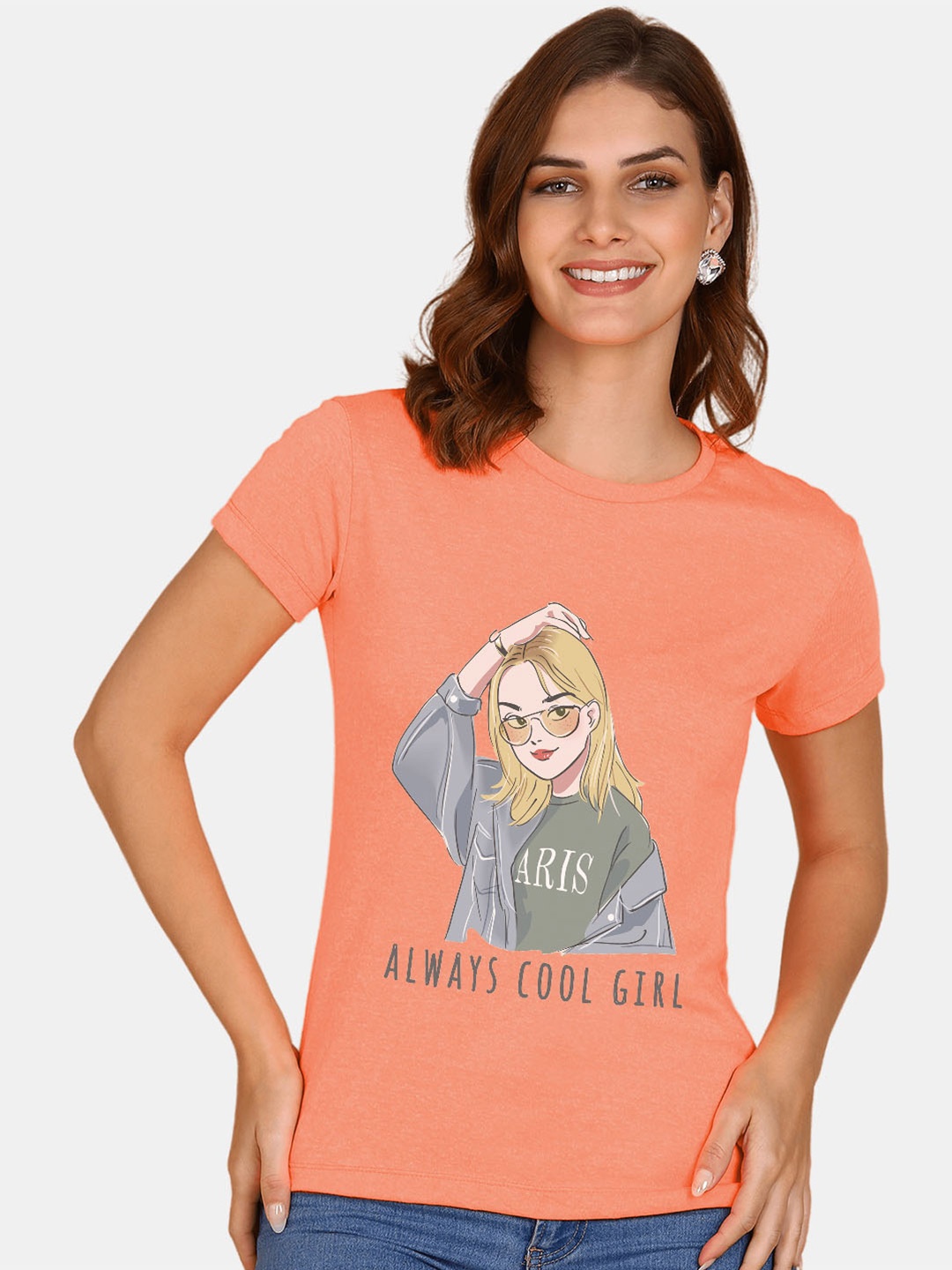 

Wyld Sprog Women Printed Pure Cotton T-shirt, Orange