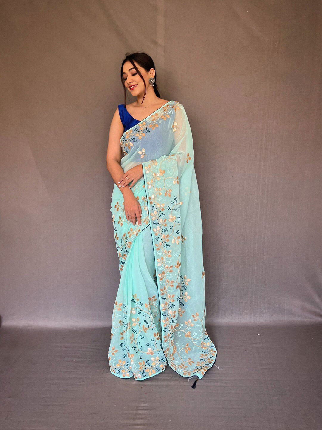 

SGF11 Floral Pure Chiffon Kota Saree, Blue